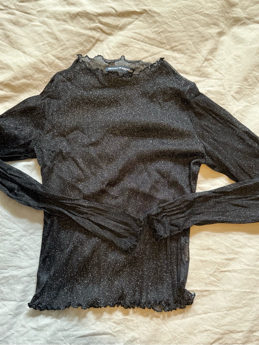 Brandy Melville Black Sparkle Sheer Long Sleeve Top